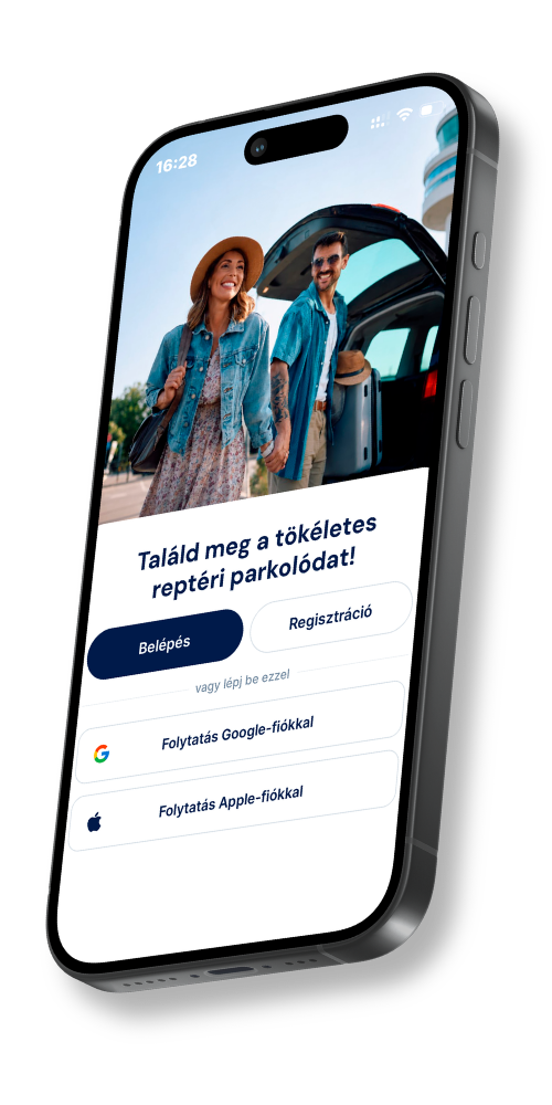 Parkino mobilalkalmazás előnézet a bejelentkezési képernyővel